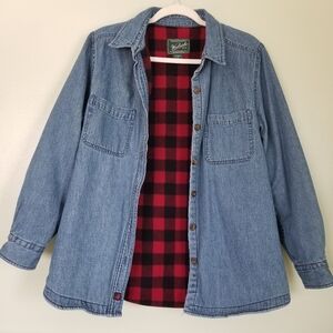 Woolrich Women's Denim Buffalo Black and Red Check Coat Jacket Flannel size Med